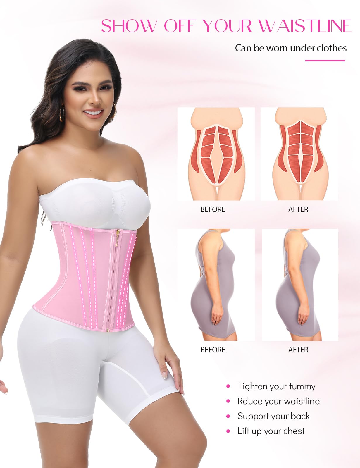 SHAPSHE Waist Trainer for Women Tummy Control Workout Waist Cincher Corset Shapewear Postpartum Body Shaper with Zipper Hook
