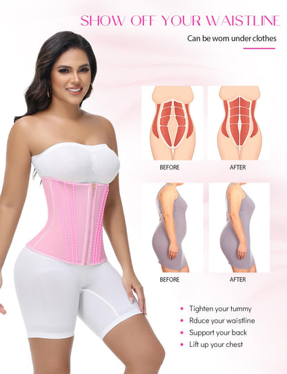 SHAPSHE Waist Trainer for Women Tummy Control Workout Waist Cincher Corset Shapewear Postpartum Body Shaper with Zipper Hook