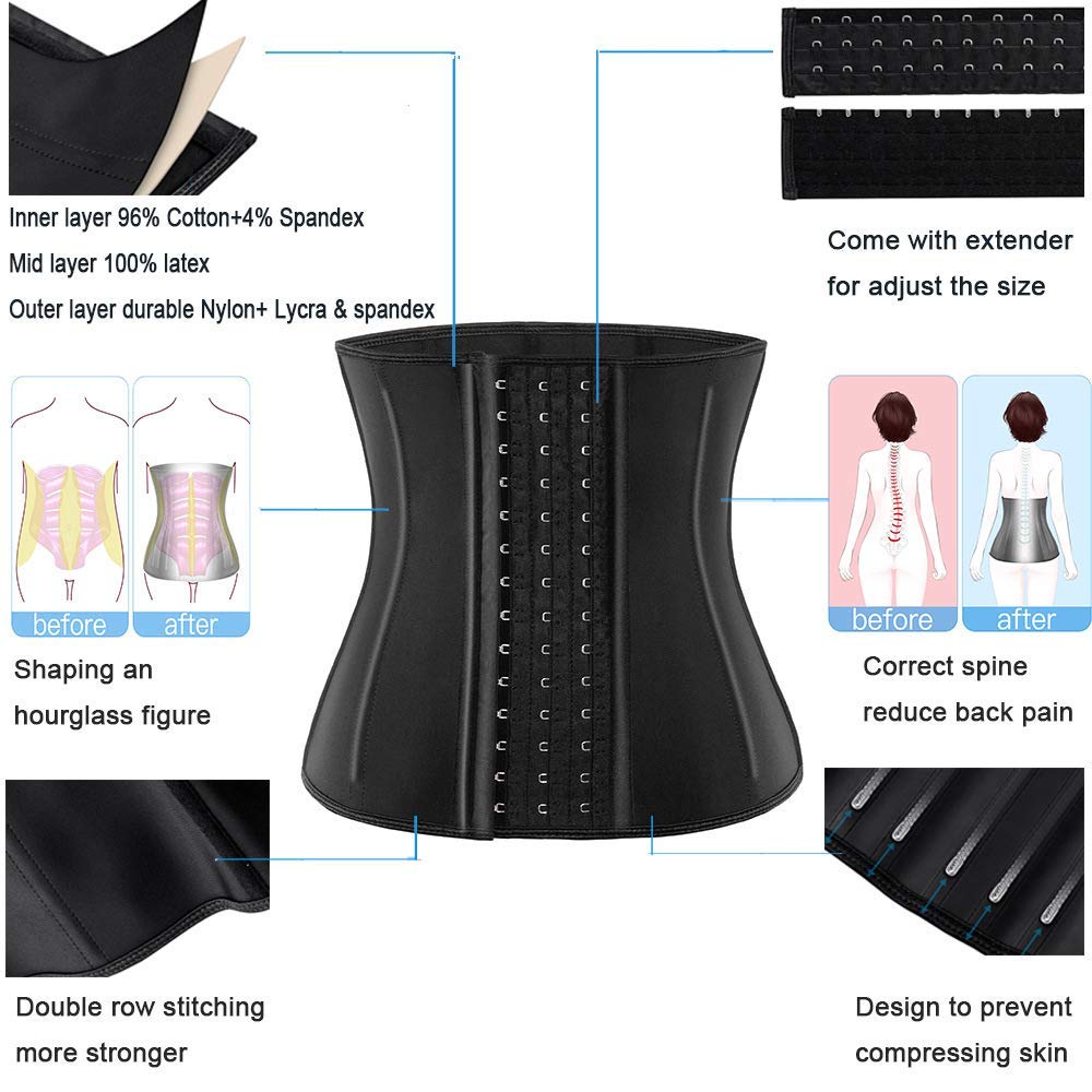 ECOWALSON Waist Trainer for Women - 9/25 Steel Bones & Additional Extender Cincher Corset for Hourglass body Shaper