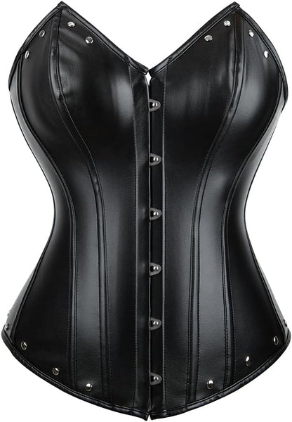 Kranchungel Corsets for Women Plus Size Faux Leather Steampunk Corset Top Zipper Bustier