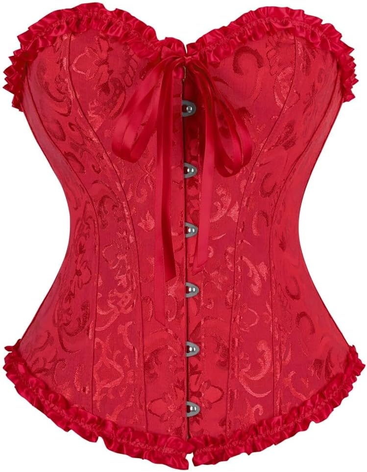 frawirshau Women's Lace Up Boned Overbust Corset Bustier Lingerie Bodyshaper Top