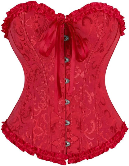 frawirshau Women's Lace Up Boned Overbust Corset Bustier Lingerie Bodyshaper Top