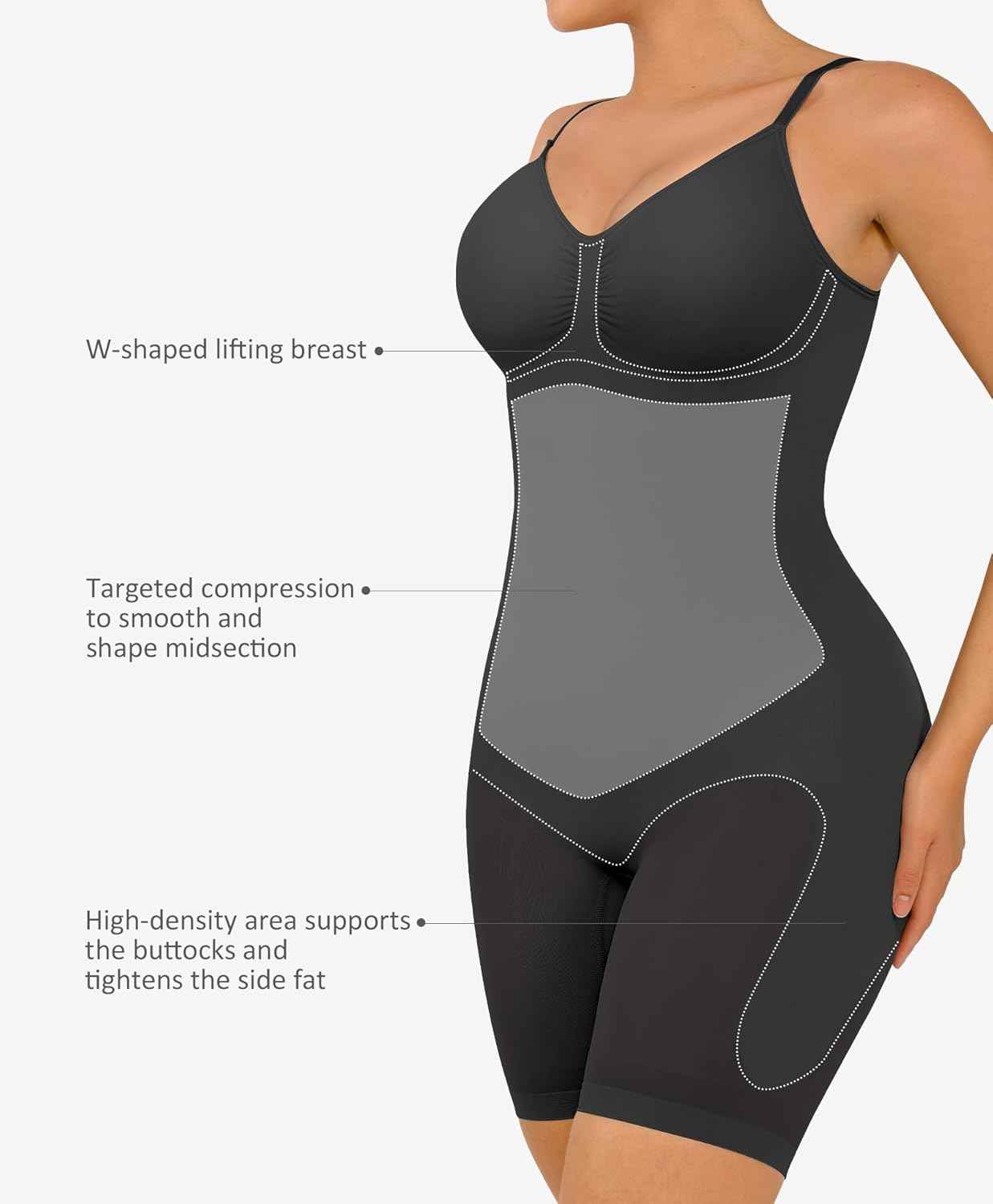 FeelinGirl Shapewear Bodysuit Tummy Control Seamless Sculpting Hip Enhancer Body Shaper for Women