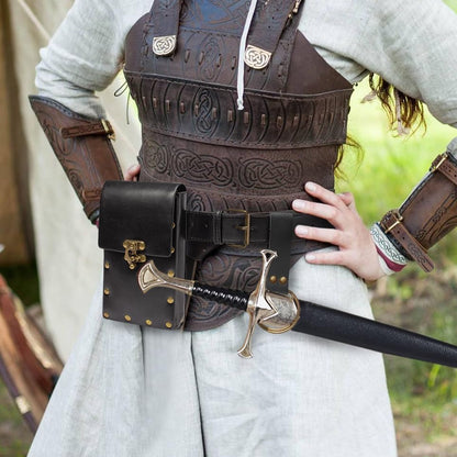 Belt Pouch Waist Bag Fanny Pack Steampunk Phone Holder Medieval Bag Leather Belt Renaissance Cosplay Costume Accessories (Tri-Black)