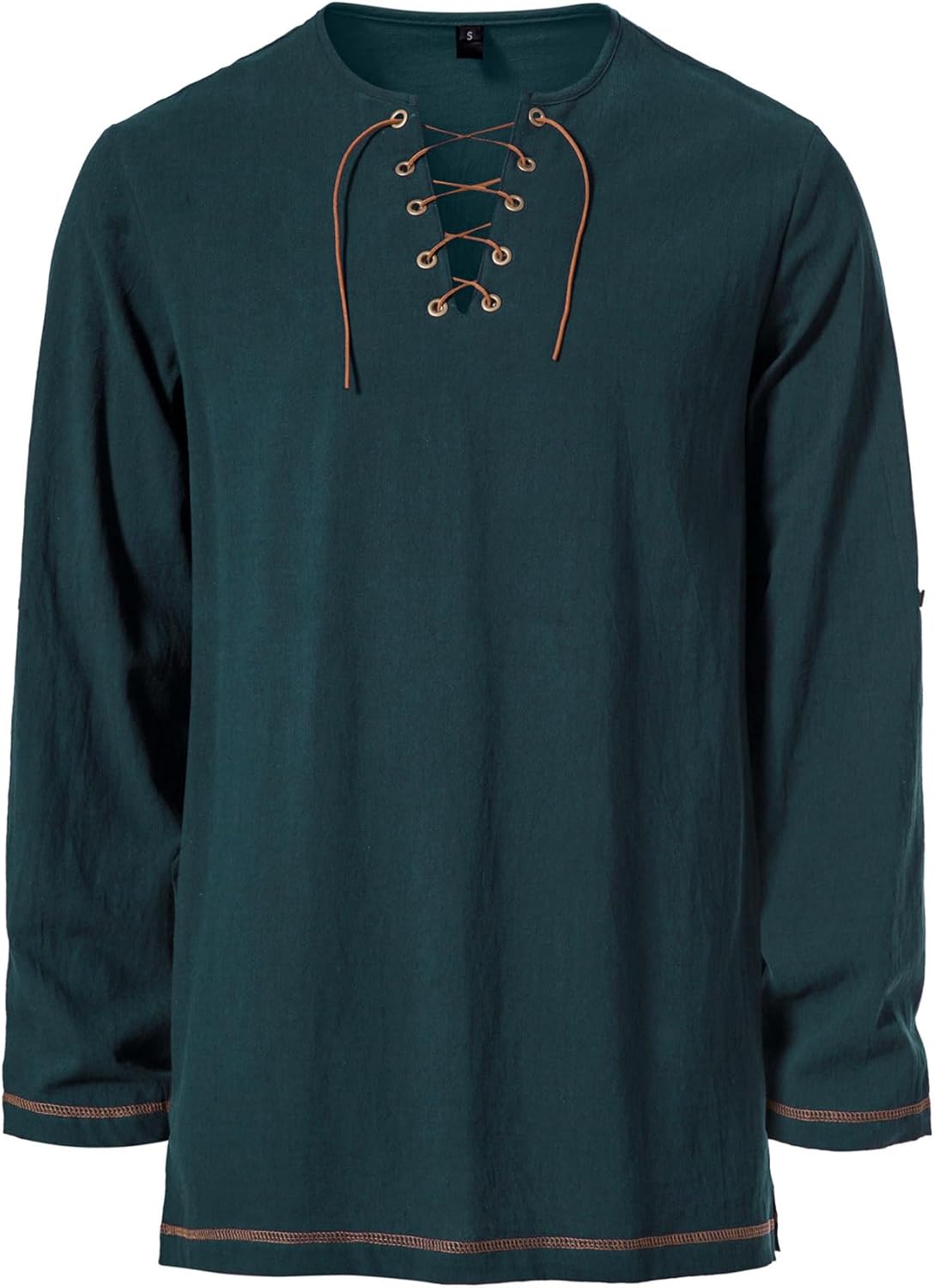 Men's Pure Cotton Vintage Lace Up Shirts for Pirate Renaissance Viking Medieval Costume Without Belt