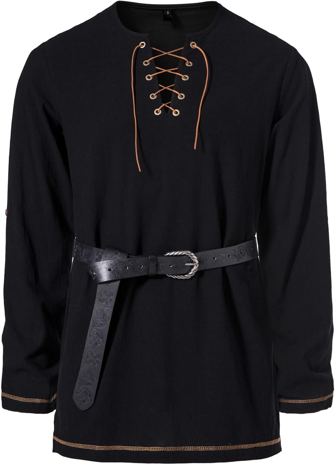 Men's Pure Cotton Vintage Lace Up Shirts for Pirate Renaissance Viking Medieval Costume Without Belt