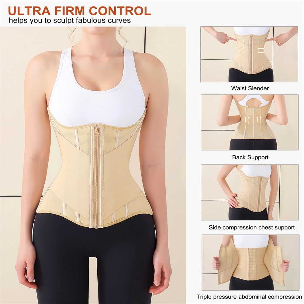 Waist Cincher for Women Shapewear Workout Girdle Tummy Control Shaper Slimming Waist Trainer Corset with Zipper