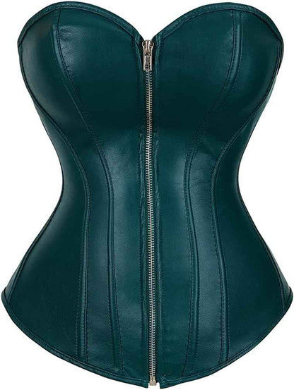 Kranchungel Corsets for Women Plus Size Faux Leather Steampunk Corset Top Zipper Bustier