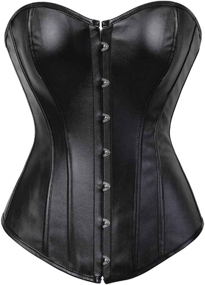Kranchungel Corsets for Women Plus Size Faux Leather Steampunk Corset Top Zipper Bustier