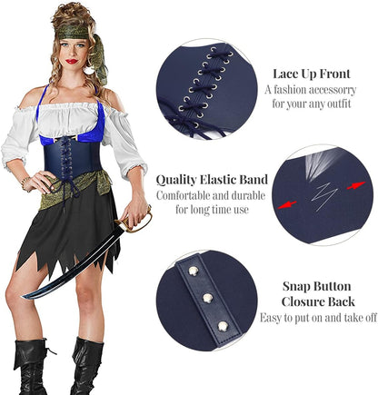 WHIPPY Women's Lace-up Corset Elastic Waist Belt, Tied Waspie Wide Belt for Women Halloween Costume