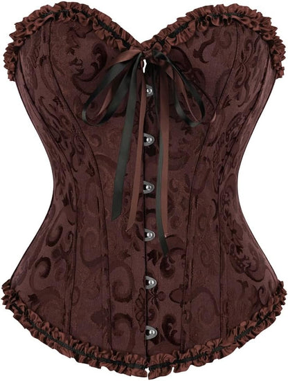 frawirshau Women's Lace Up Boned Overbust Corset Bustier Lingerie Bodyshaper Top