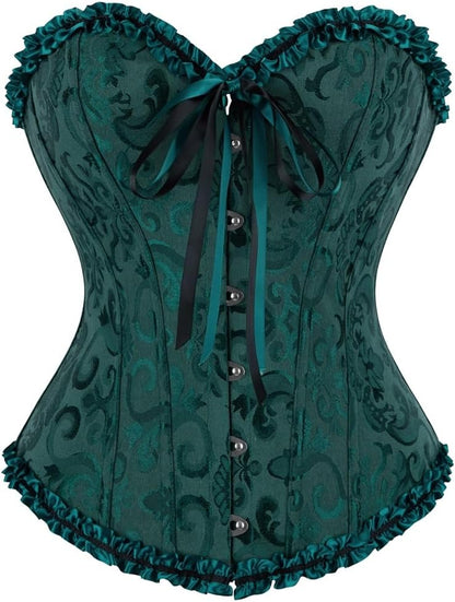 frawirshau Women's Lace Up Boned Overbust Corset Bustier Lingerie Bodyshaper Top