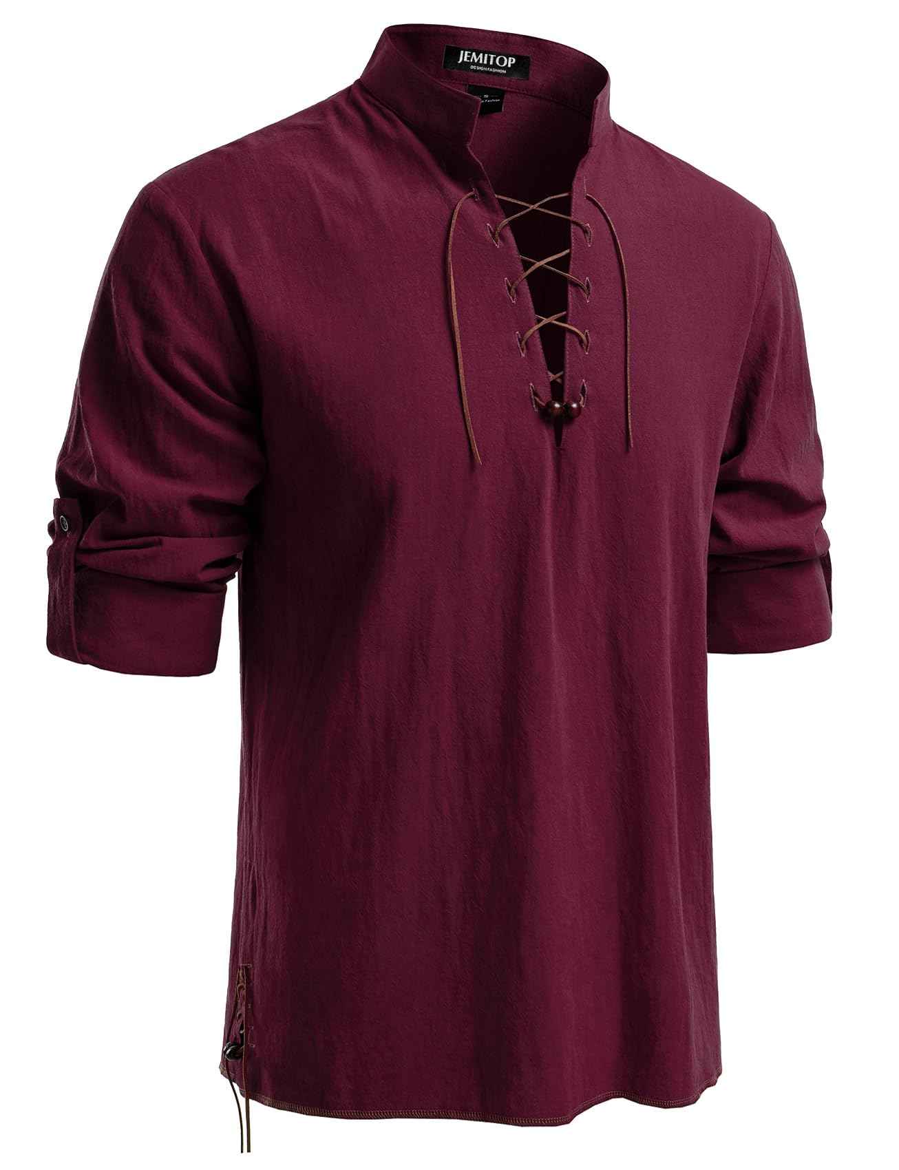 Men's Pure Cotton Retro Lace Up Shirts for Renaissance Pirate Viking Medieval