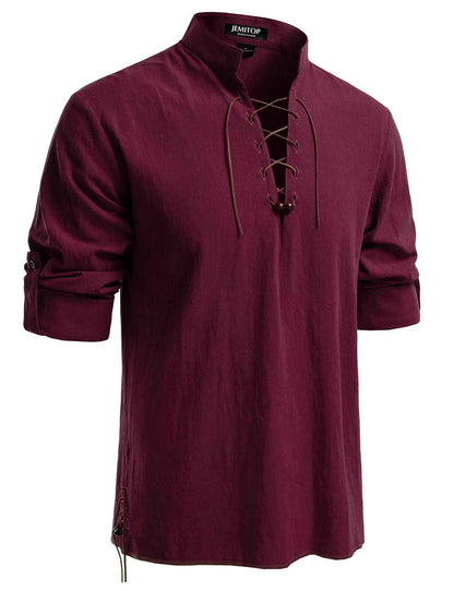Men's Pure Cotton Retro Lace Up Shirts for Renaissance Pirate Viking Medieval