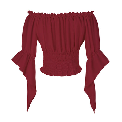 Womens Renaissance Peasant Blouse Off Shoulder Trumpet Sleeve Tops