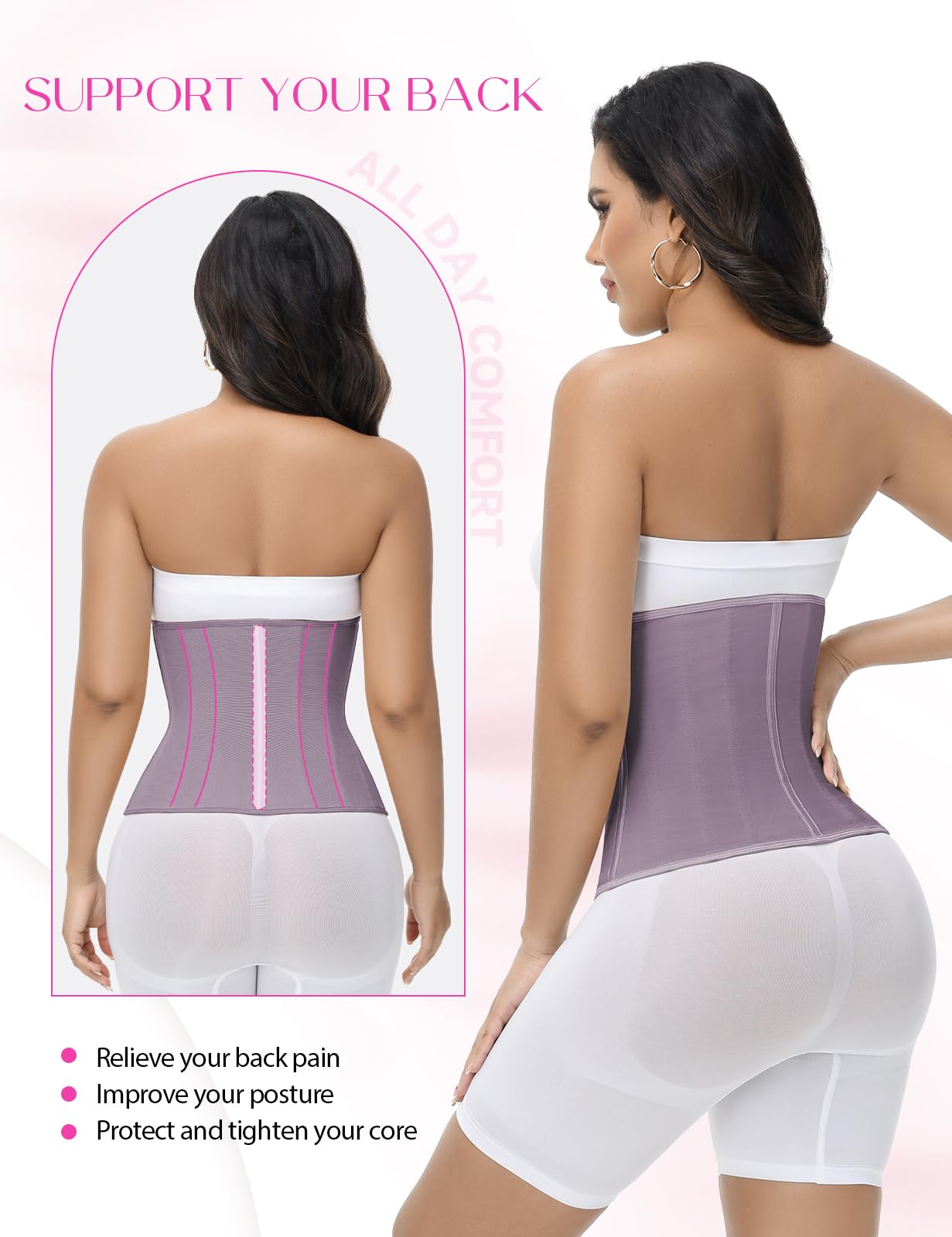 SHAPSHE Waist Trainer for Women Tummy Control Workout Waist Cincher Corset Shapewear Postpartum Body Shaper with Zipper Hook
