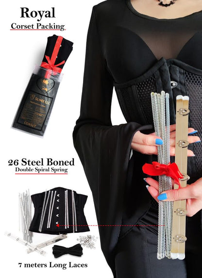 SLIMX Black Corset Underbust Long Torso Steel Boned Waist Trainer for Women Plus Size Heavy Duty Open Cup Corset Hourglass