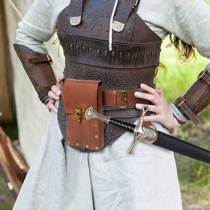 Belt Pouch Waist Bag Fanny Pack Steampunk Phone Holder Medieval Bag Leather Belt Renaissance Cosplay Costume Accessories (Tri-Black)