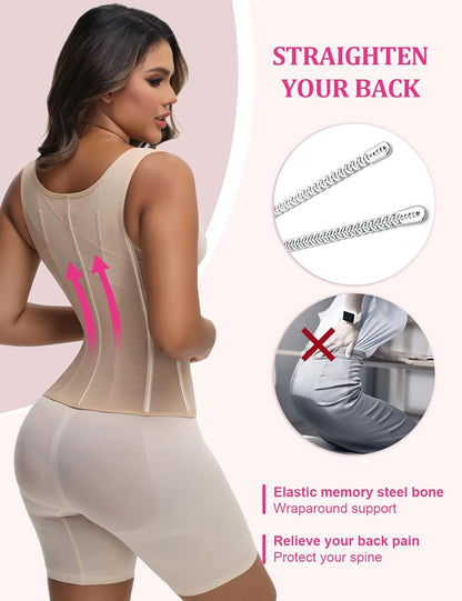 SHAPSHE Waist Trainer for Women Tummy Control Corset Sport Workout Body Shaper Compression Vest for Postpartum Gym with strap