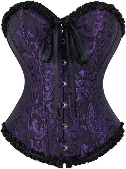 frawirshau Women's Lace Up Boned Overbust Corset Bustier Lingerie Bodyshaper Top