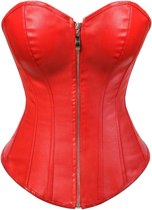 Kranchungel Corsets for Women Plus Size Faux Leather Steampunk Corset Top Zipper Bustier
