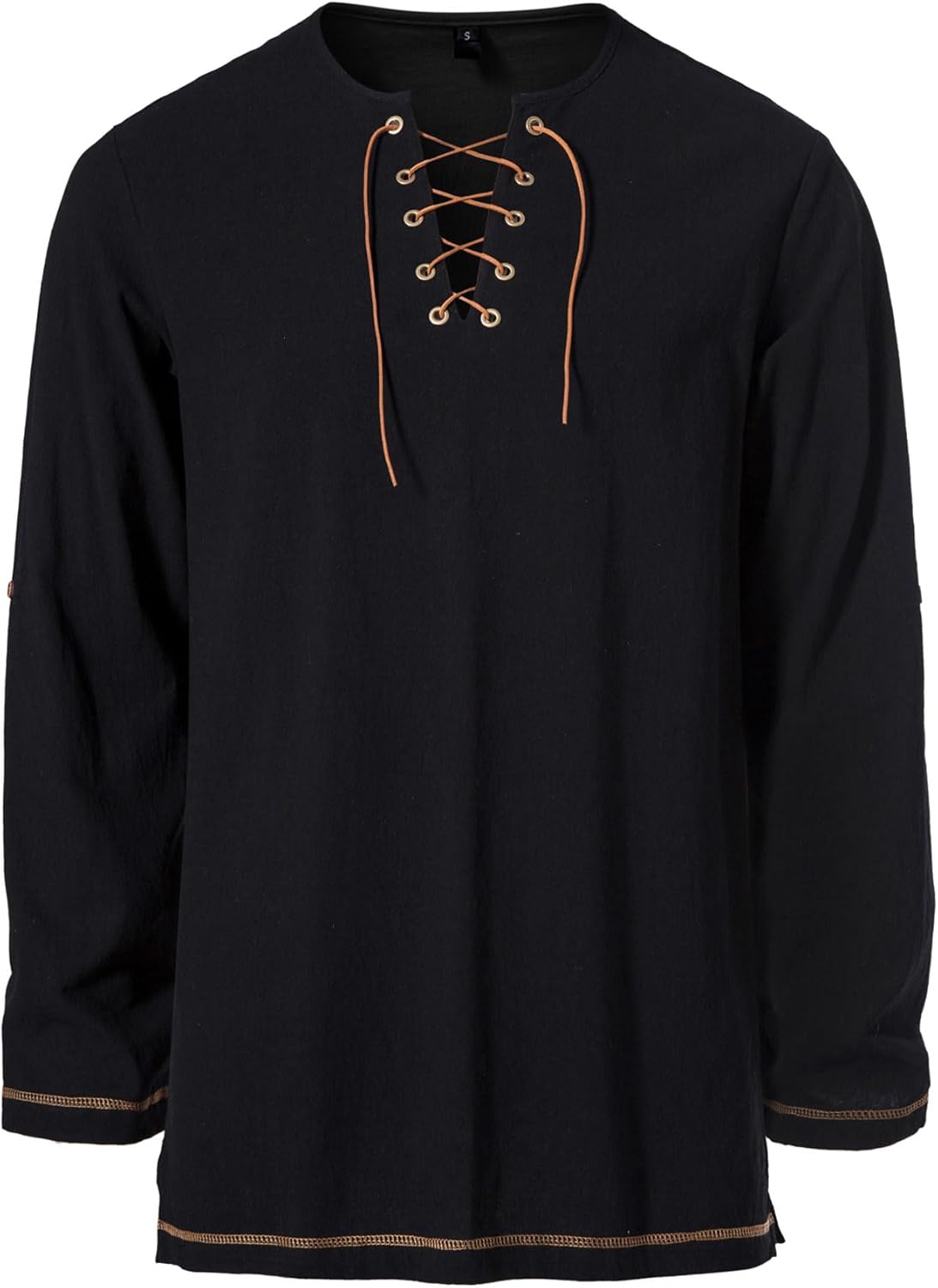 Men's Pure Cotton Vintage Lace Up Shirts for Pirate Renaissance Viking Medieval Costume Without Belt