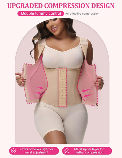 SHAPSHE Waist Trainer for Women Tummy Control Corset Sport Workout Body Shaper Compression Vest for Postpartum Gym with strap