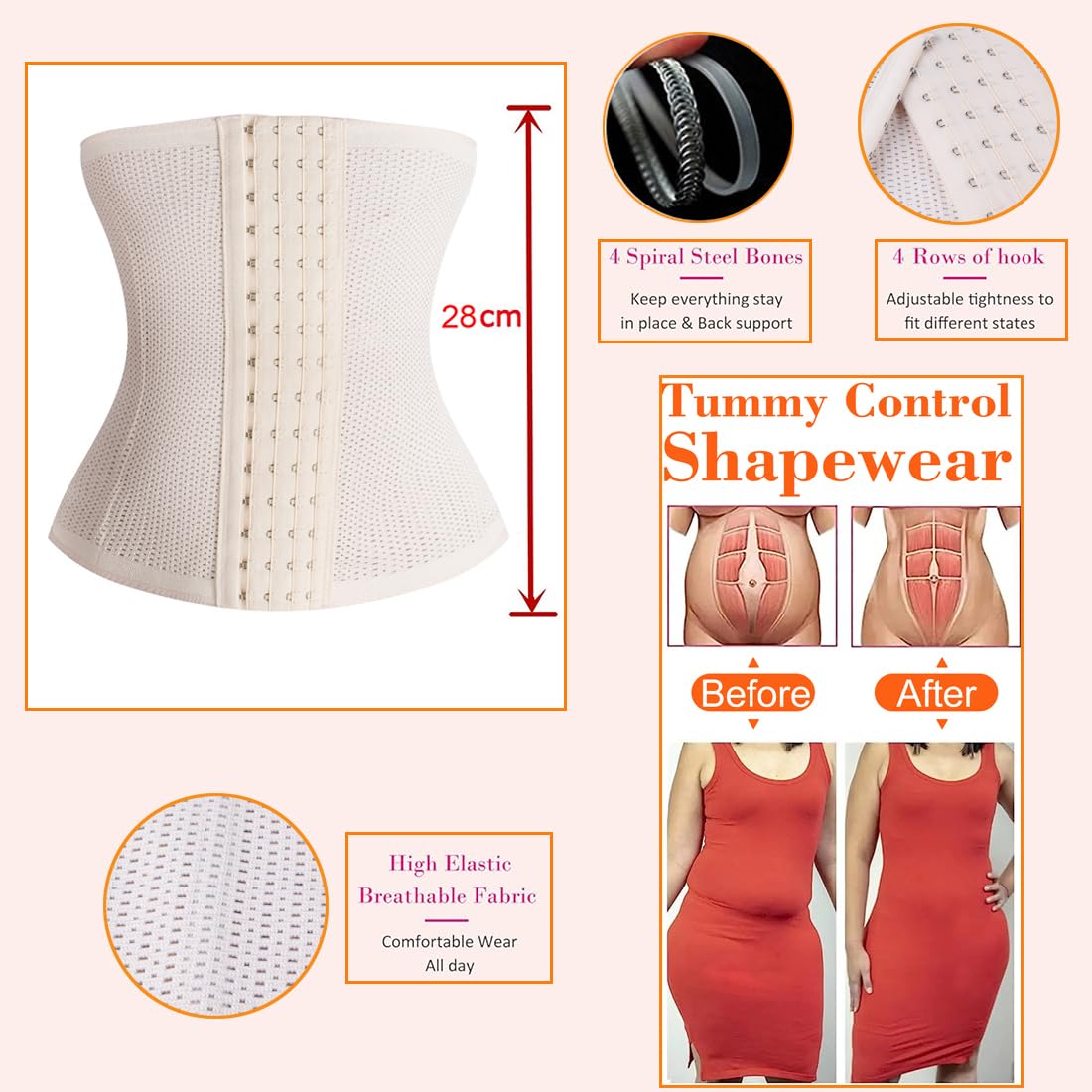 Women's Waist Trainer Corset Shapewear Tummy Control Body Shaper Waist Cincher Sport Girdle