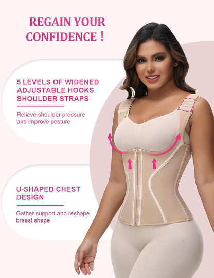 SHAPSHE Waist Trainer for Women Tummy Control Corset Sport Workout Body Shaper Compression Vest for Postpartum Gym with strap