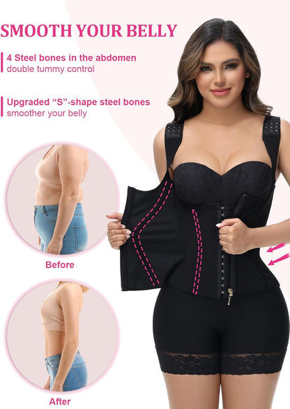 SHAPSHE Waist Trainer for Women Tummy Control Corset Sport Workout Body Shaper Compression Vest for Postpartum Gym with strap
