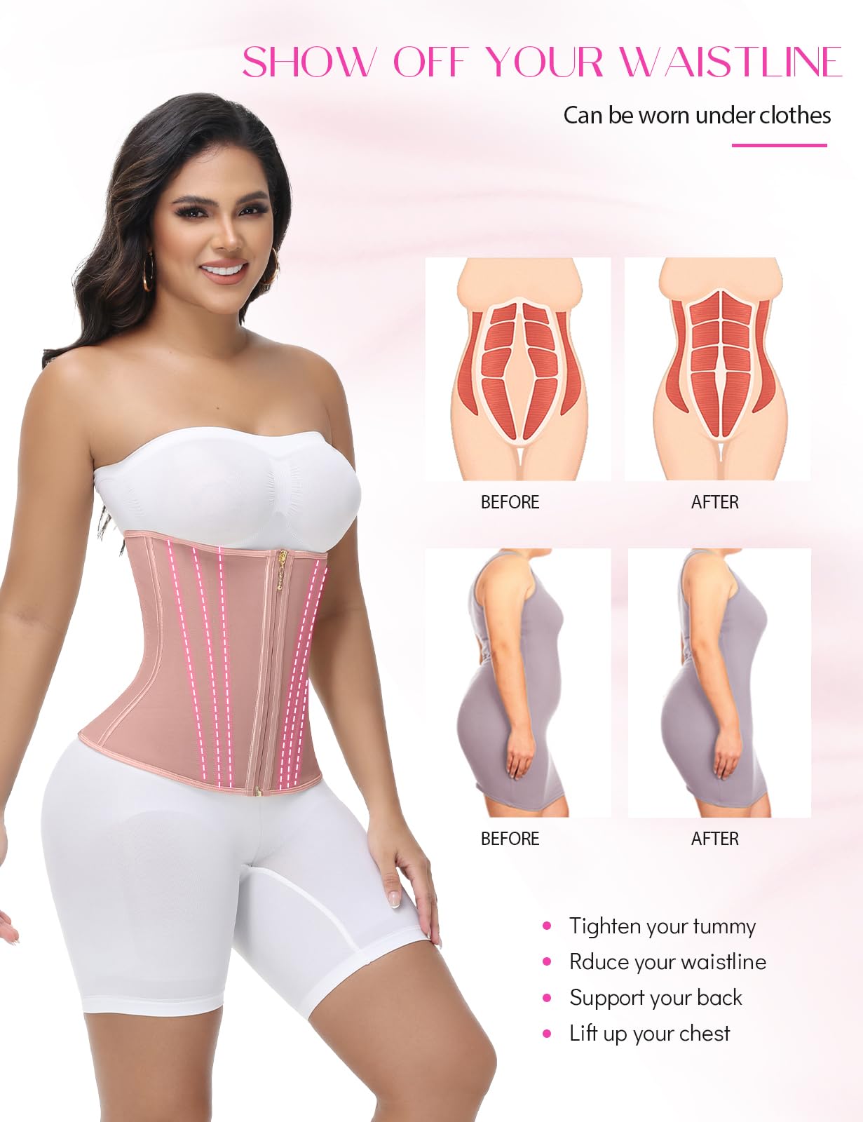 SHAPSHE Waist Trainer for Women Tummy Control Workout Waist Cincher Corset Shapewear Postpartum Body Shaper with Zipper Hook