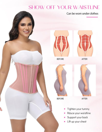 SHAPSHE Waist Trainer for Women Tummy Control Workout Waist Cincher Corset Shapewear Postpartum Body Shaper with Zipper Hook