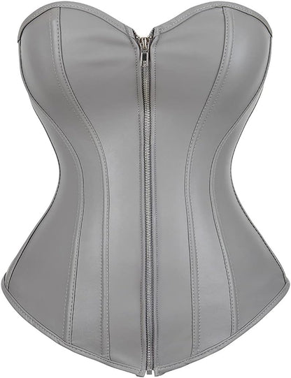Kranchungel Corsets for Women Plus Size Faux Leather Steampunk Corset Top Zipper Bustier