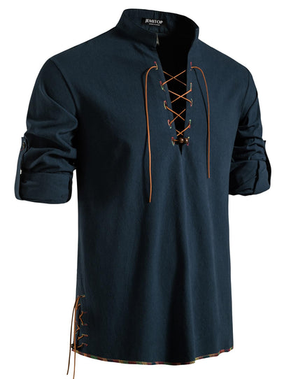 Men's Pure Cotton Retro Lace Up Shirts for Renaissance Pirate Viking Medieval