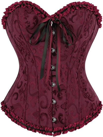 frawirshau Women's Lace Up Boned Overbust Corset Bustier Lingerie Bodyshaper Top