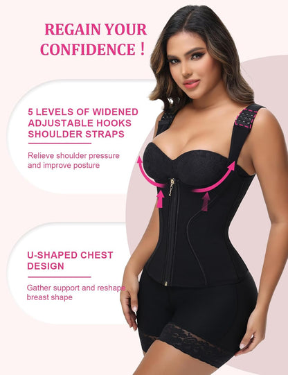 SHAPSHE Waist Trainer for Women Tummy Control Corset Sport Workout Body Shaper Compression Vest for Postpartum Gym with strap