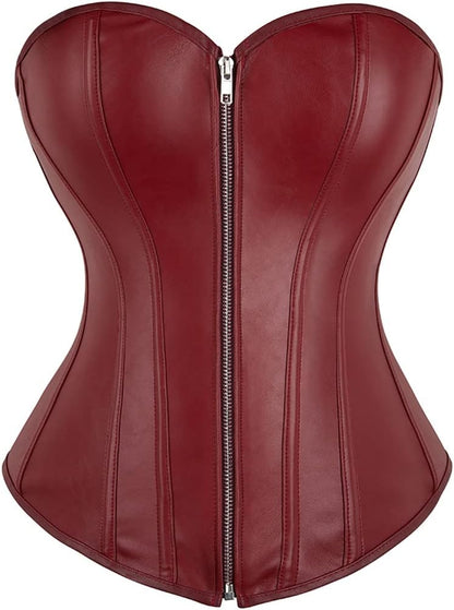 Kranchungel Corsets for Women Plus Size Faux Leather Steampunk Corset Top Zipper Bustier