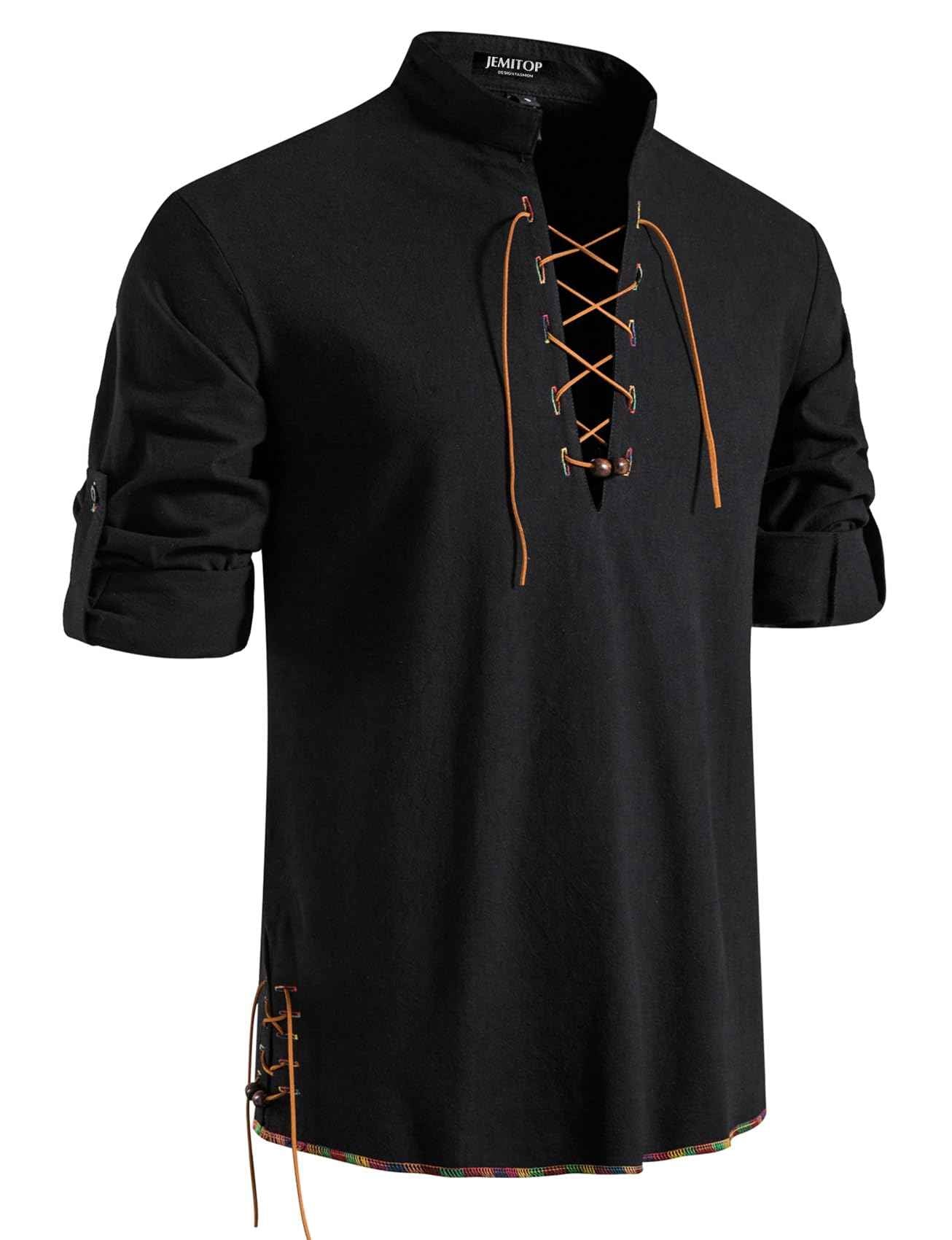 Men's Pure Cotton Retro Lace Up Shirts for Renaissance Pirate Viking Medieval