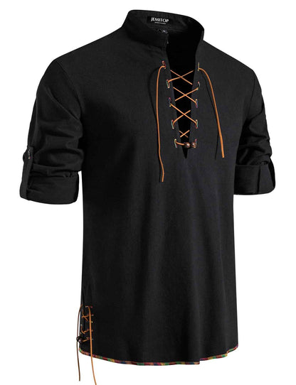 Men's Pure Cotton Retro Lace Up Shirts for Renaissance Pirate Viking Medieval