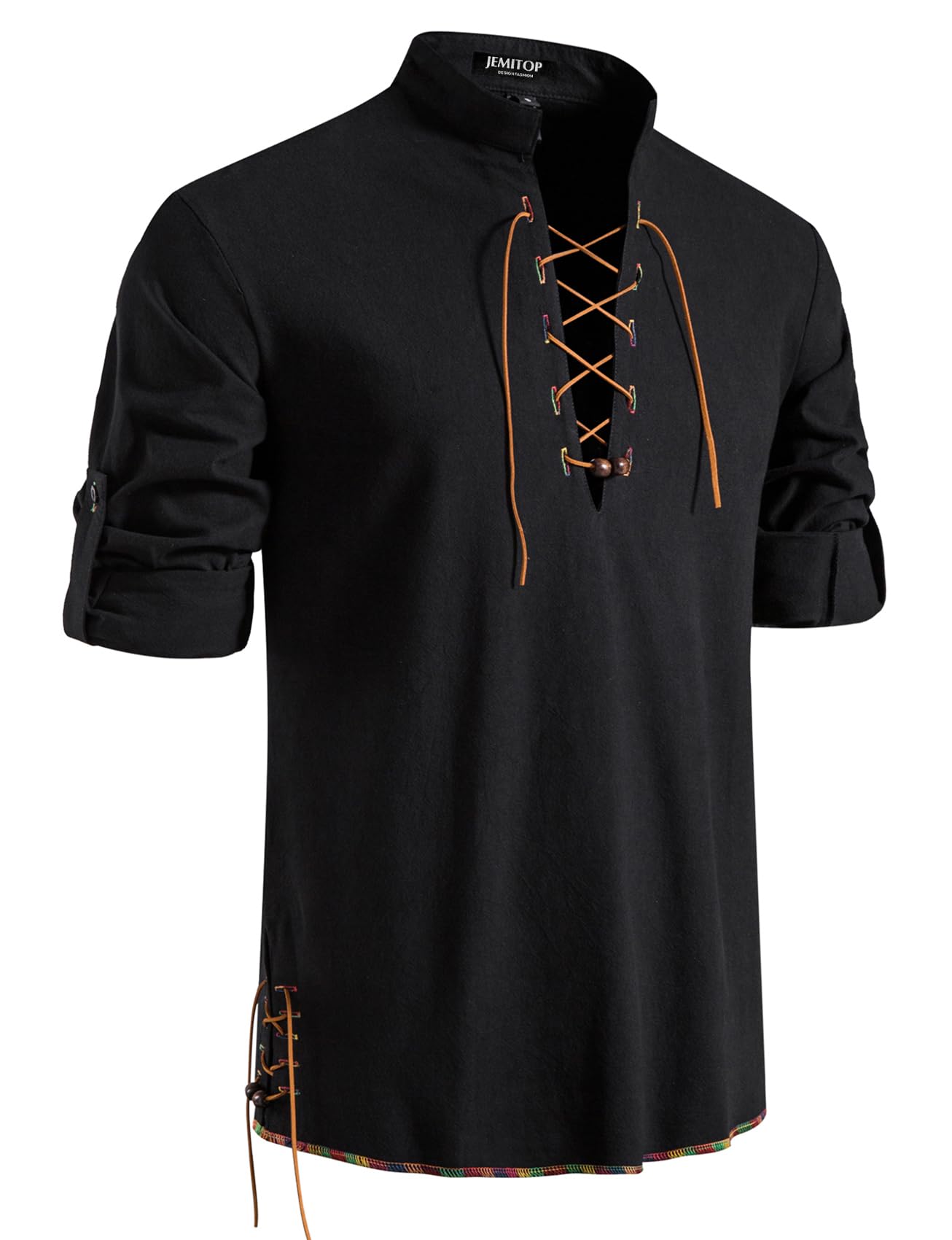 Men's Pure Cotton Retro Lace Up Shirts for Renaissance Pirate Viking Medieval