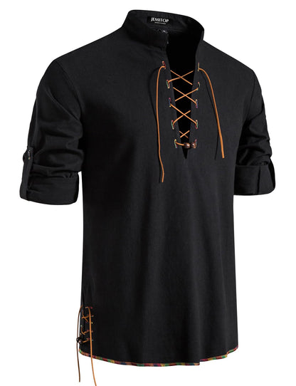 Men's Pure Cotton Retro Lace Up Shirts for Renaissance Pirate Viking Medieval