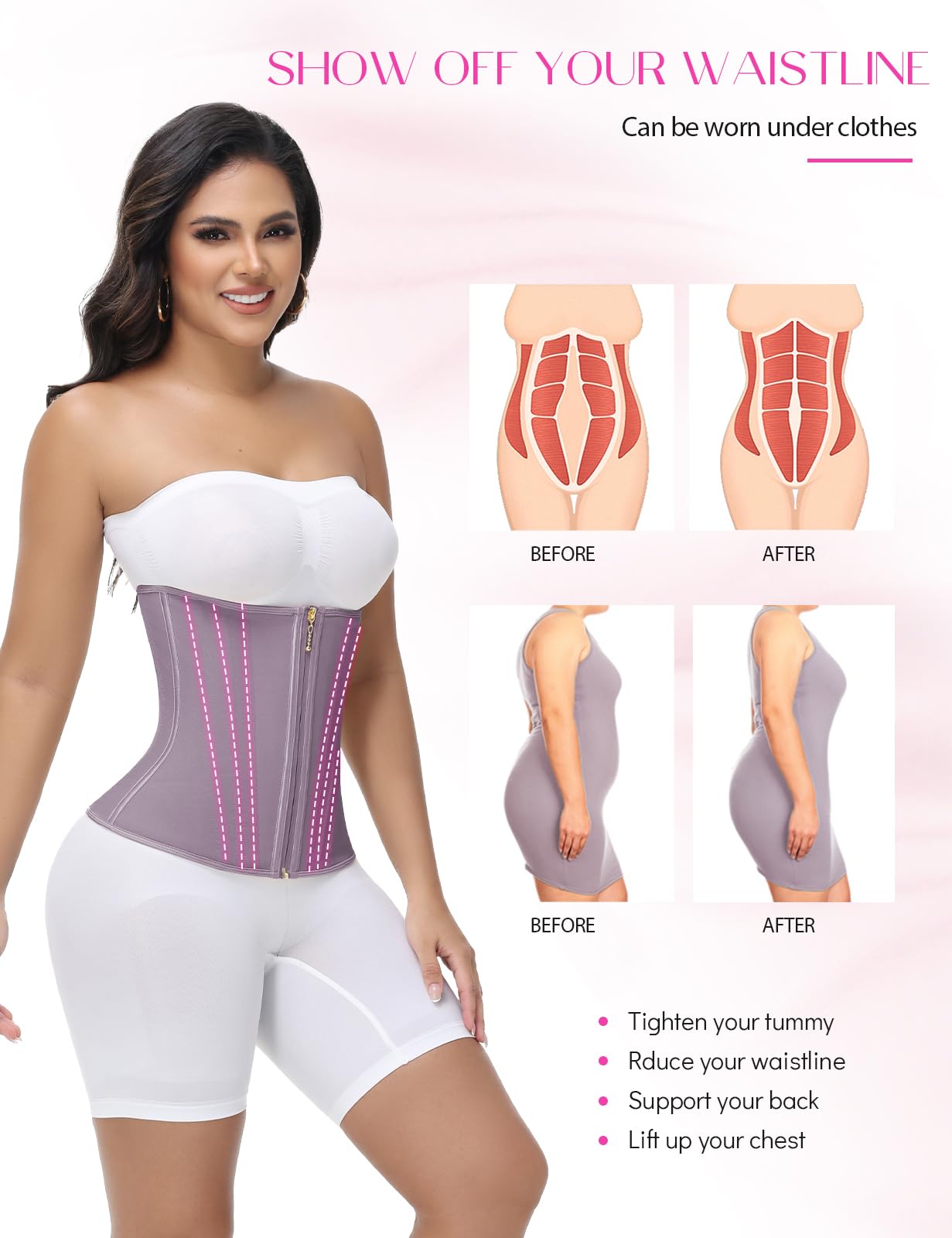 SHAPSHE Waist Trainer for Women Tummy Control Workout Waist Cincher Corset Shapewear Postpartum Body Shaper with Zipper Hook