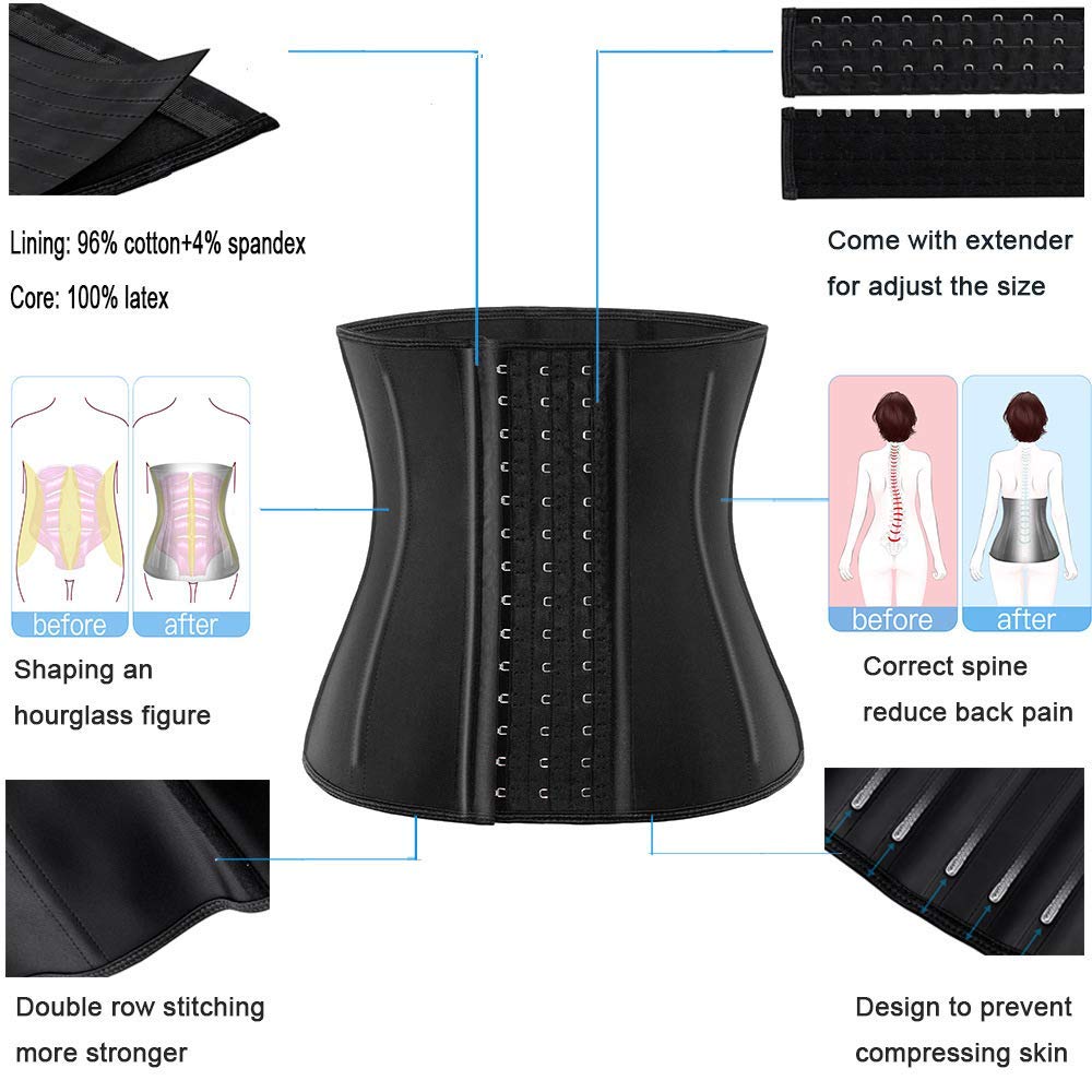 ECOWALSON Waist Trainer for Women - 9/25 Steel Bones & Additional Extender Cincher Corset for Hourglass body Shaper
