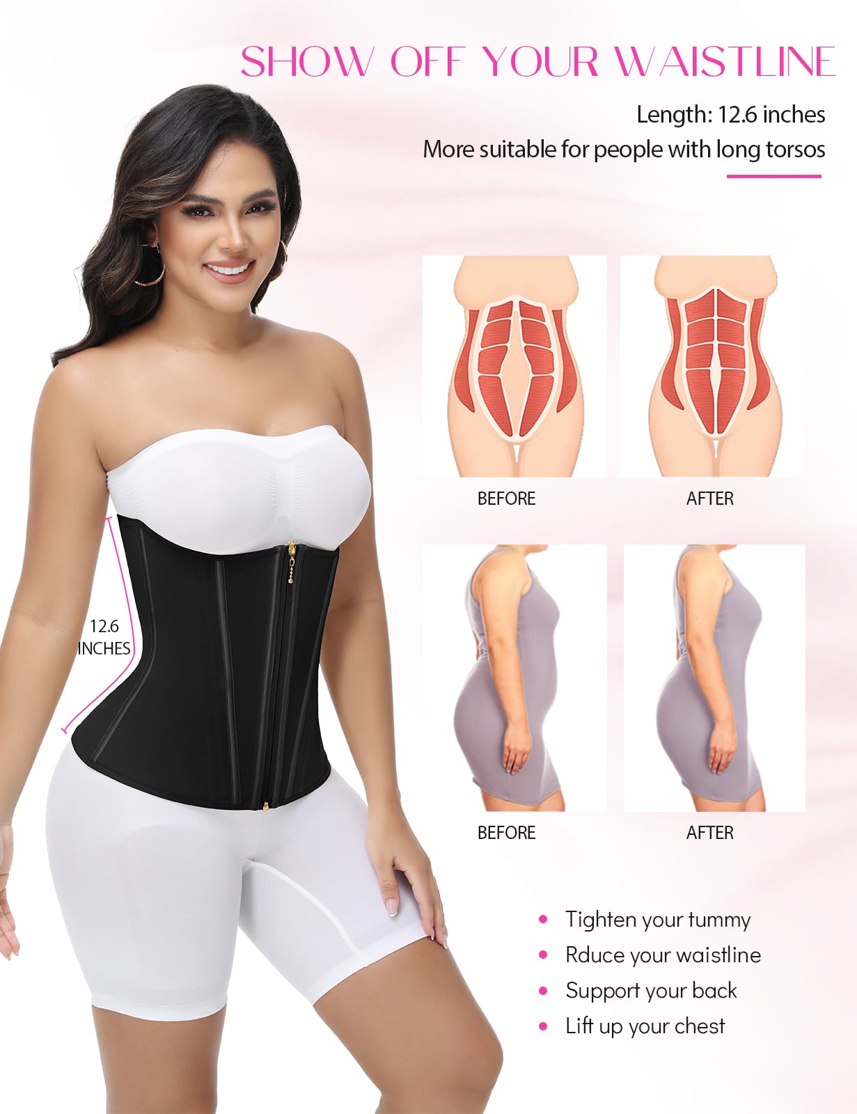 SHAPSHE Waist Trainer for Women Tummy Control Workout Waist Cincher Corset Shapewear Postpartum Body Shaper with Zipper Hook