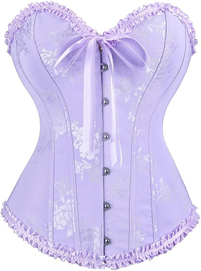 frawirshau Women's Lace Up Boned Overbust Corset Bustier Lingerie Bodyshaper Top