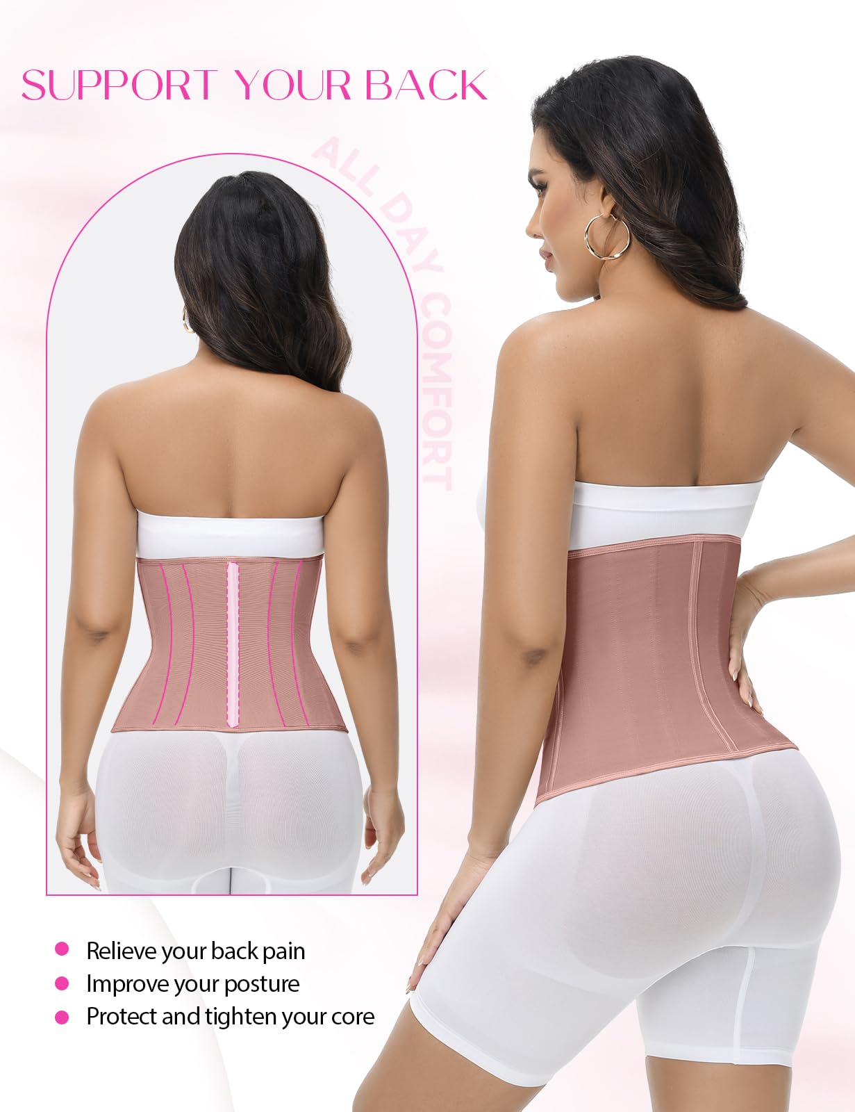 SHAPSHE Waist Trainer for Women Tummy Control Workout Waist Cincher Corset Shapewear Postpartum Body Shaper with Zipper Hook