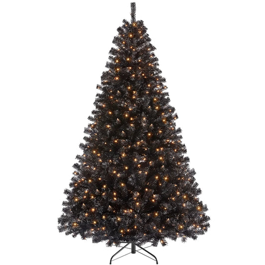 Clear Prelit Incandescent Black Hinged Spruce Artificial Christmas Tree, 7.5'