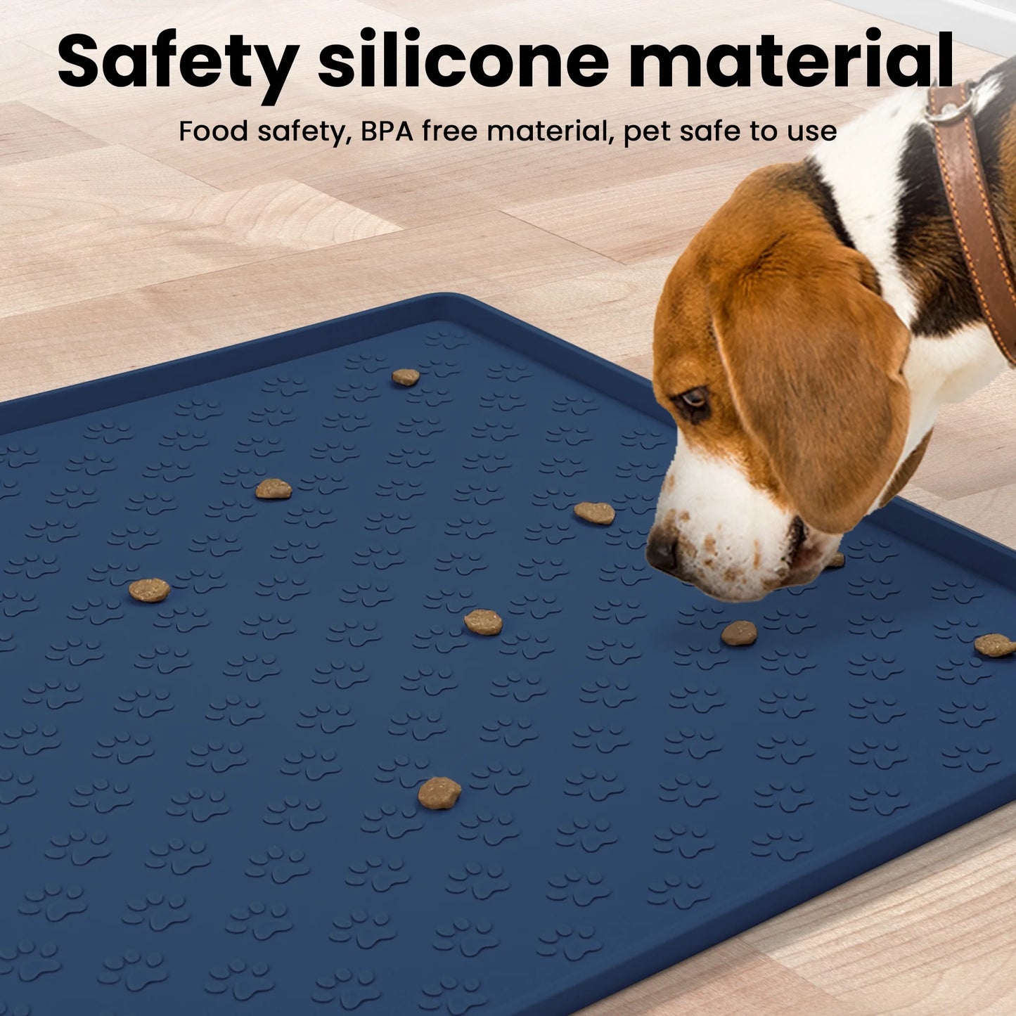 Silicone Dog Food Mat, Pet Placemat for Prevent Feeding Spills, Waterproof Dog Bowl Mats for Food and Water, Cat Food Mat for Pet Feeder, Navyblue Pet's Supplies |