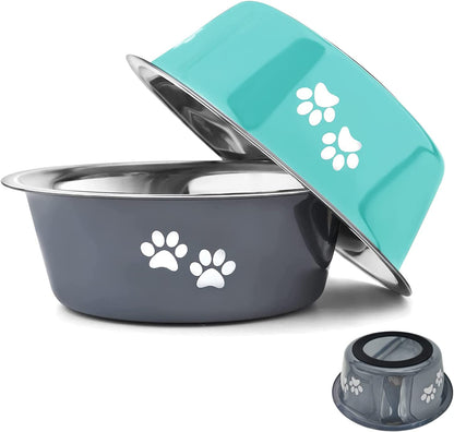 Dog Bowls 2 Pack Small Medium Dogs Feeding Bowls Food Water Bowls with Non-Slip Silicone Sole, Stainless Steel Dog Dishes Elevated Raised Pet Feeder(3.6 Cups) Pet's Supplies |