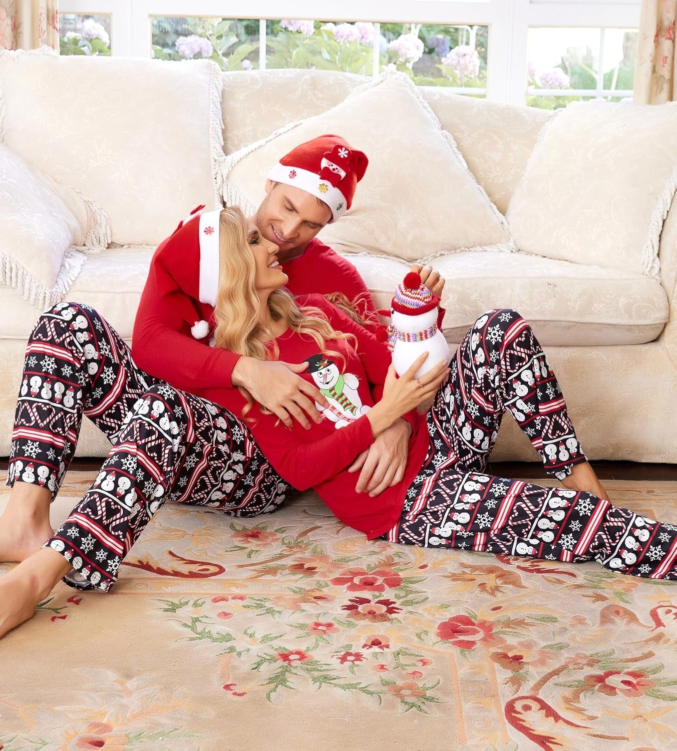 Matching Family Christmas Pajamas Holiday Sleepwear Set Long Sleeve Pullover and Printed Pants S-XXL